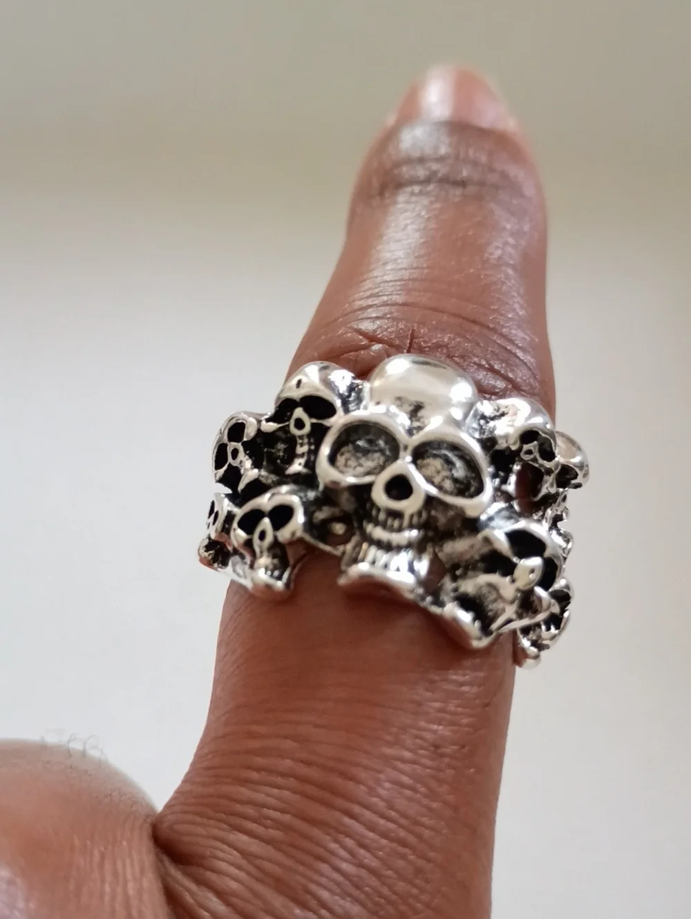 Silver Tone Skull Ring Biker Gothic Statement Band Men’s Size 9
